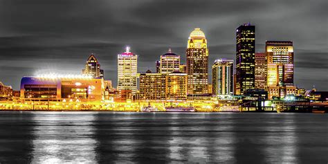 Louisville Kentucky Skyline Panorama In Black And Gold Photograph By