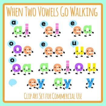 Hooked on phonics is highly effective and incredibly fun. When Two Vowels Go Walking Phonics Color Clip Art Set for ...