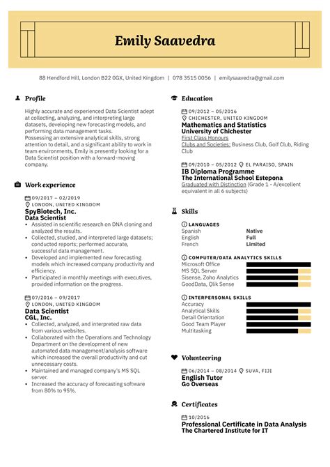 Computer science students fresh out of college can use this resume template to bag their dream job. Data Scientist Resume Example | Kickresume