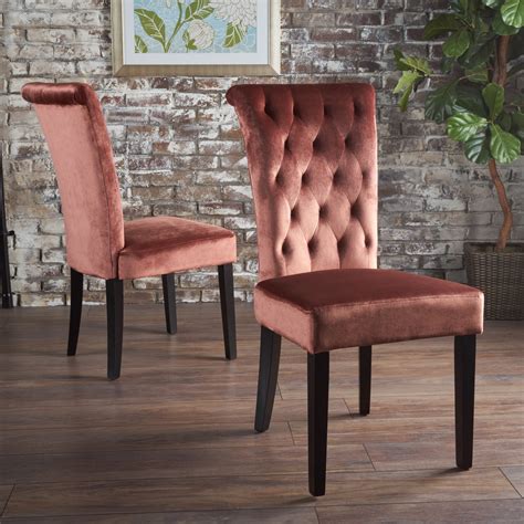 Noble House Amalia Tufted New Velvet Dining Chair Set Of Blush