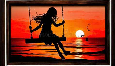 Girl On Swing At Sunset By The Beach Made With Generative Ai Stock