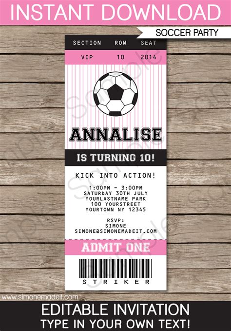 soccer ticket invitations birthday party template