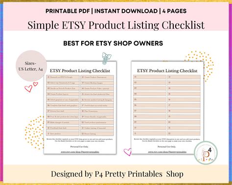 Simple Etsy Product Listing Checklist Printable Product Etsy