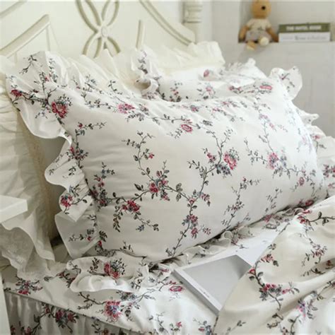 2pcs new vine flower print pillowcase full cotton pillow sham elegant handmade wrinkle ruffle