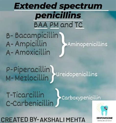 Extended Spectrum Of Penicillins Mnemonic Dentowesome