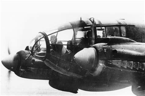 Photo The Front Of A Heinkel He 111 Medium Bomber In Flight During A