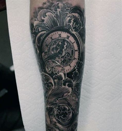 Shoulder tattoos are one of the most popular tattoo ideas for men. Pocket Watch Detailed Tattoo Forearm Sleeve For Guys | Pop Tattoos | Pinterest | Forearm sleeve ...