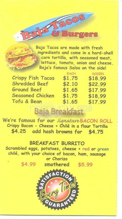 Menu Of Baja Tacos And Burgers In Santa Fe Nm 87505