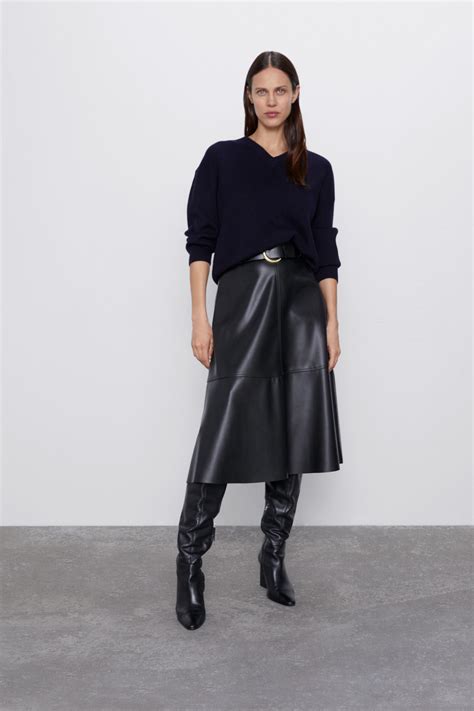 Belted Faux Leather Skirt Zara United States Falda Efecto Piel