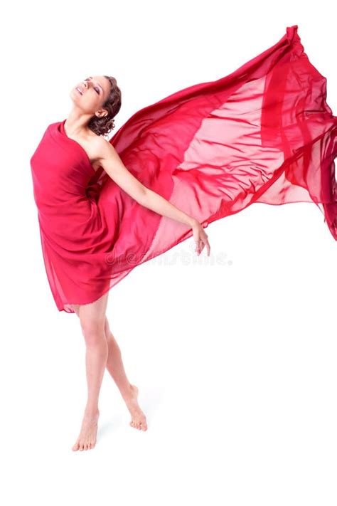 Beautiful Woman In Red Flying Dress Stock Photo Image Of Happy Girl