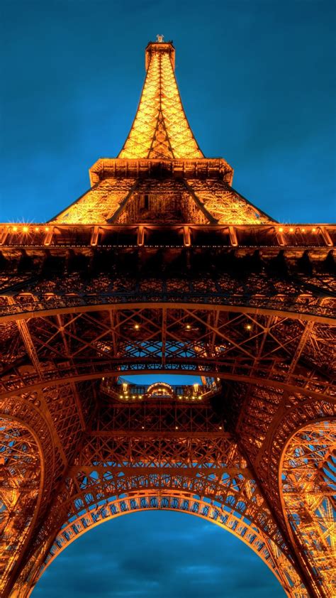 Download 1080x1920 Eiffel Tower Bottom View Paris France Sky Night