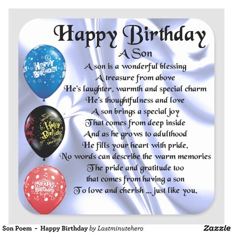 Son Poem Happy Birthday Square Sticker Happy Birthday