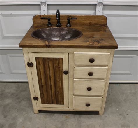 Rustic Farmhouse Vanity Copper Sink 32 Antique White Bathroom