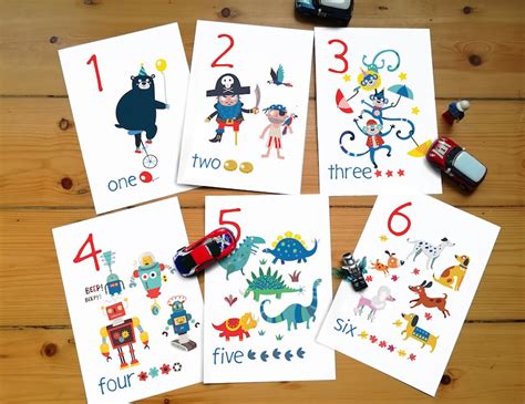 Number Flashcards Digital Download Illustrated Number Prints Etsy Uk