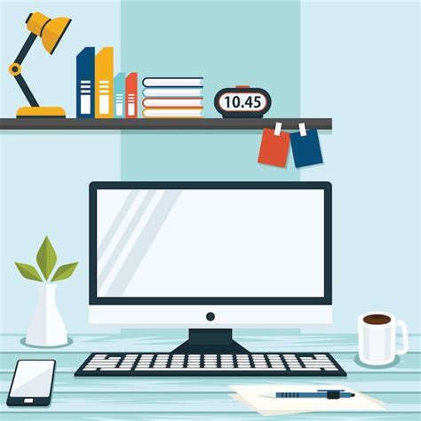 Premium Vector Illustration Of Office Workspace Table Computer