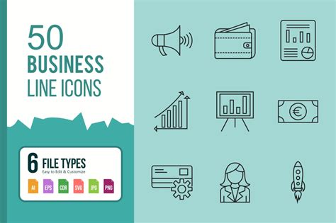 50 Business Line Black Icons On Yellow Images Creative Store