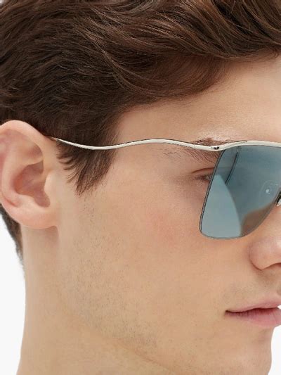 balenciaga curve reflective navigator metal sunglasses in blue modesens