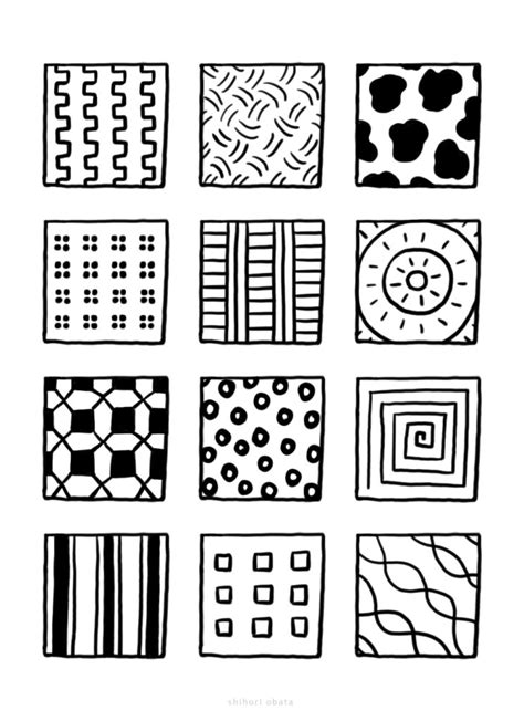 Black And White Squares With Different Designs On Them All Drawn In