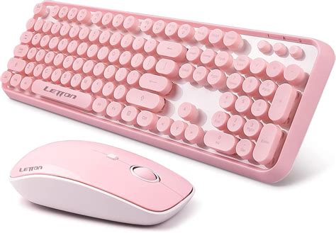 Pink Wireless Keyboard Mouse Combo 24ghz Wireless Retro