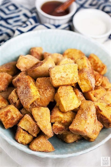 You can jazz the french toast up with cinnamon, vanilla, or other toppings. Cinnamon French Toast Bites | Life Tastes Good