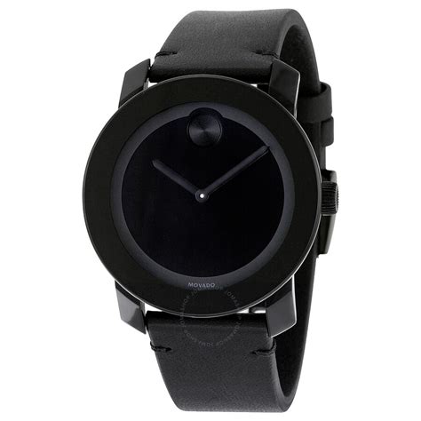 Movado Bold Black Museum Dial Black Leather Unisex Watch 3600306 Bold