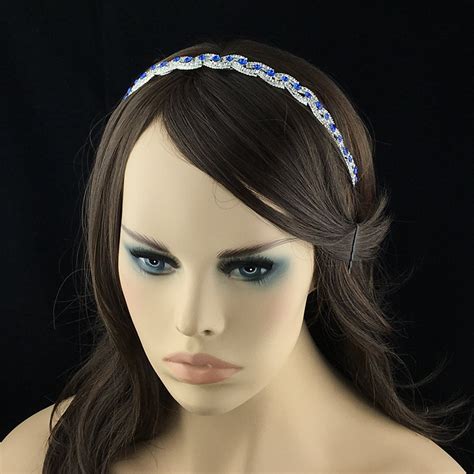 Blue Bridal Headband Swarovski Crystal Sapphire Rhinestone Etsy
