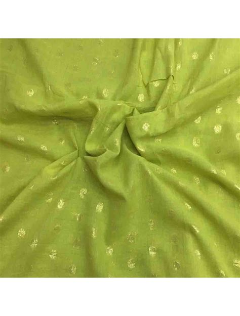Lime Green Cotton Fabric With Lurex Polka Design Saroj Fabrics