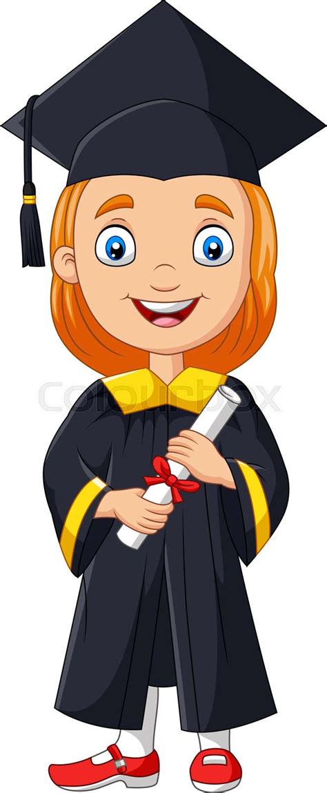 Cartoon Girl In Graduation Costume Holding A Diploma Stock Vector