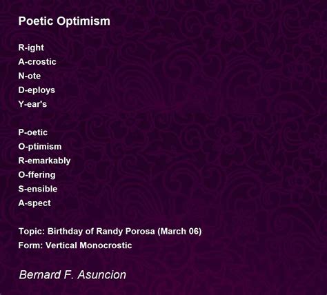 Poetic Optimism Poem By Bernard F Asuncion Poem Hunter