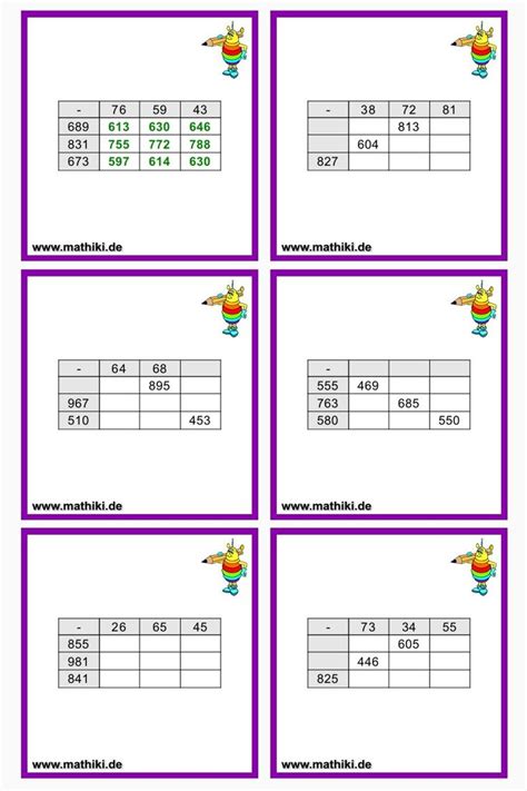 Klasse mathematik in der grundschule an, die sowohl zu hause, als auch in der schule oder. Rechentabellen Subtraktion bis 1000 (Klasse 3) - Lade Dir ...