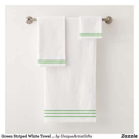 Green Striped White Towel Set White Towels Bathroom Towels Towel