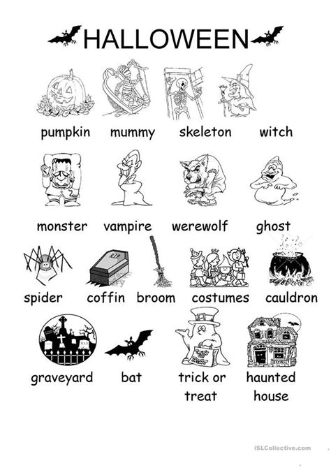 Halloween Vocabulary English Esl Worksheets Halloween Worksheets