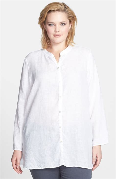 Eileen Fisher Mandarin Collar Linen Shirt Plus Size Nordstrom