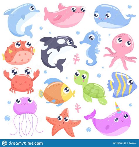 Cute Cartoon Sea Animals Stock Illustration Illustration