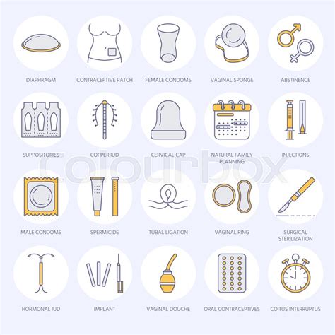 Contraceptive Methods Line Icons Stock Vector