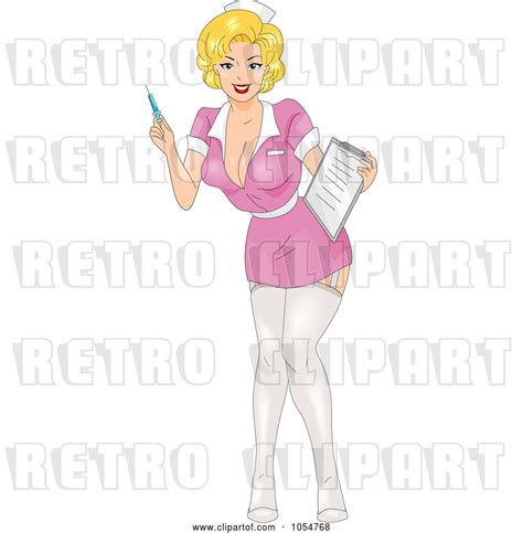 Vector Clip Art Of Retro Cartoon Sexy Female Nurse Pinup Holding A Syringe And Chart By Bnp