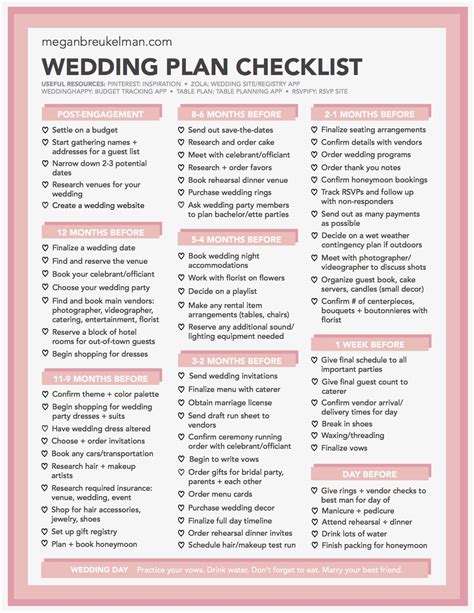 Wedding Planning Printable Worksheets