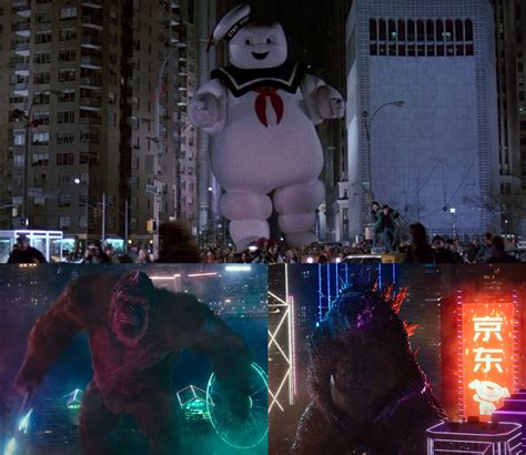 Godzilla And Kong Vs Stay Puft Marshmallow Man By Mnstrfrc On Deviantart