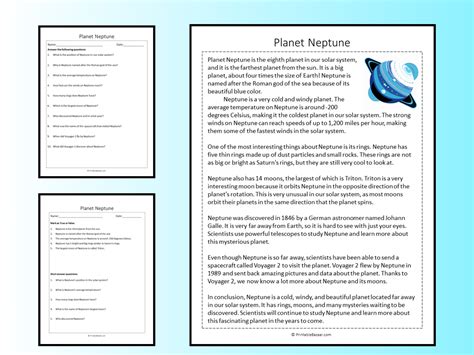 Planet Neptune Reading Comprehension Passage Printable Worksheet