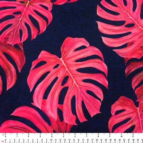 Tropical Palm Leaf Fabric By The Yard Fuchsia Monstera Leaves Etsy