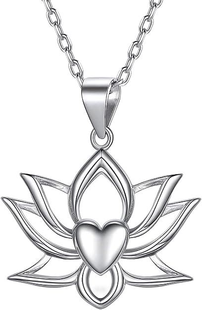 Lotus Necklace 925 Sterling Silver Flower Pendant With Rolo Chain