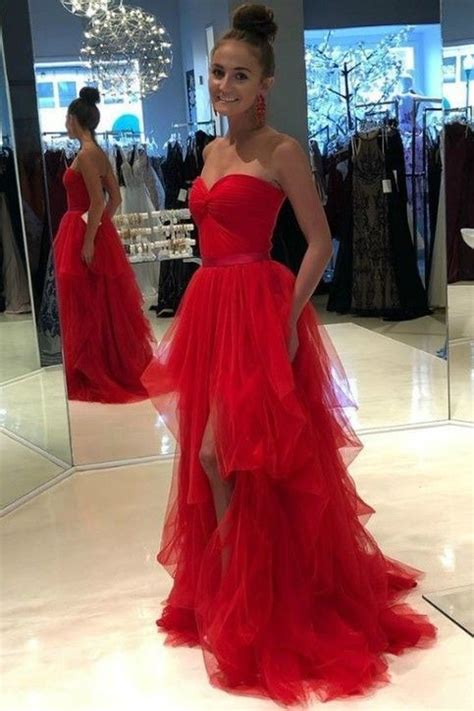 Sweetheart Backless Red Prom Dresses Tulle Cherry Red Prom Dress