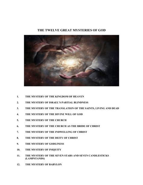 The Twelve Great Mysteries Of God