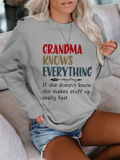 Bestdealfriday Grandma Knows Everything Womens Sweatshirt Grey Xxl Loose Hoodie Long Sleeve