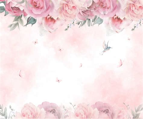 Papel De Parede Rosas Aquarela Fundo Rosa Flores E Borboletas Beija Flor Arquiprojeto