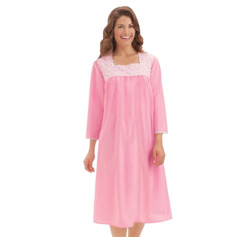 Lace Square Neckline Brushed Tricot Nightgown Collections Etc
