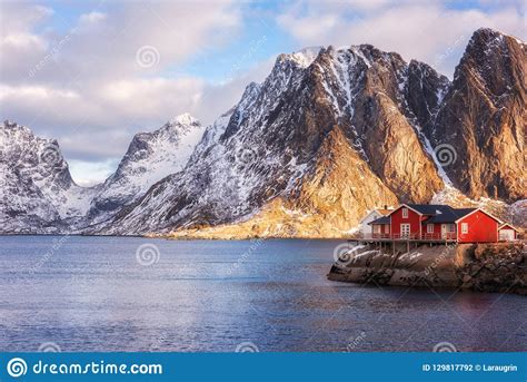 Beautiful Winter Daytime Landscape View Of The Small Norwegian Fishing