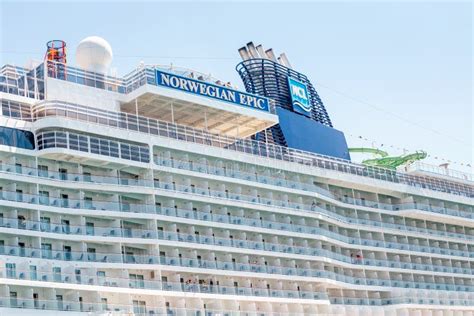 Norwegian Epic Cruise Ship Docked In Barcelona Port Editorial Stock Image Image Of Harbour