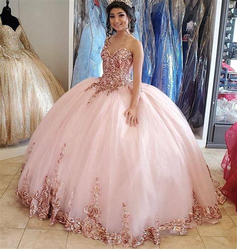 Rose Gold Lace Quinceañera Princess Ball Gown Sweet 16 Dress Pageant G