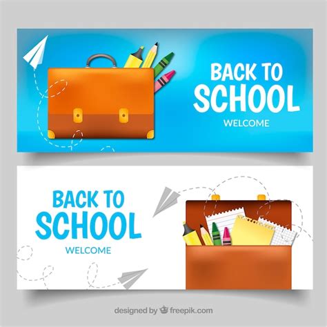 Free Vector Blue Back To School Banners With Bag